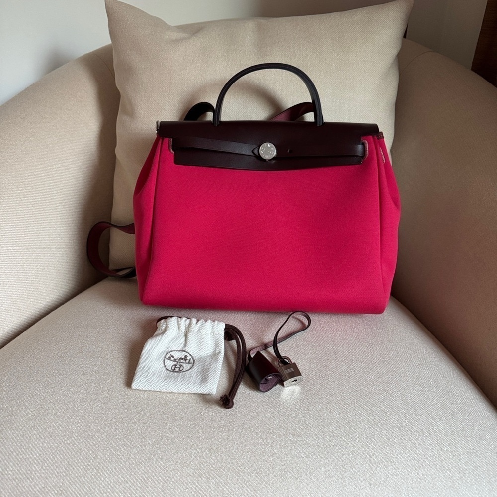 Hermes Herbag Zip 31 Bag Rose Shocking Berline Canvas - Picture 8 of 12